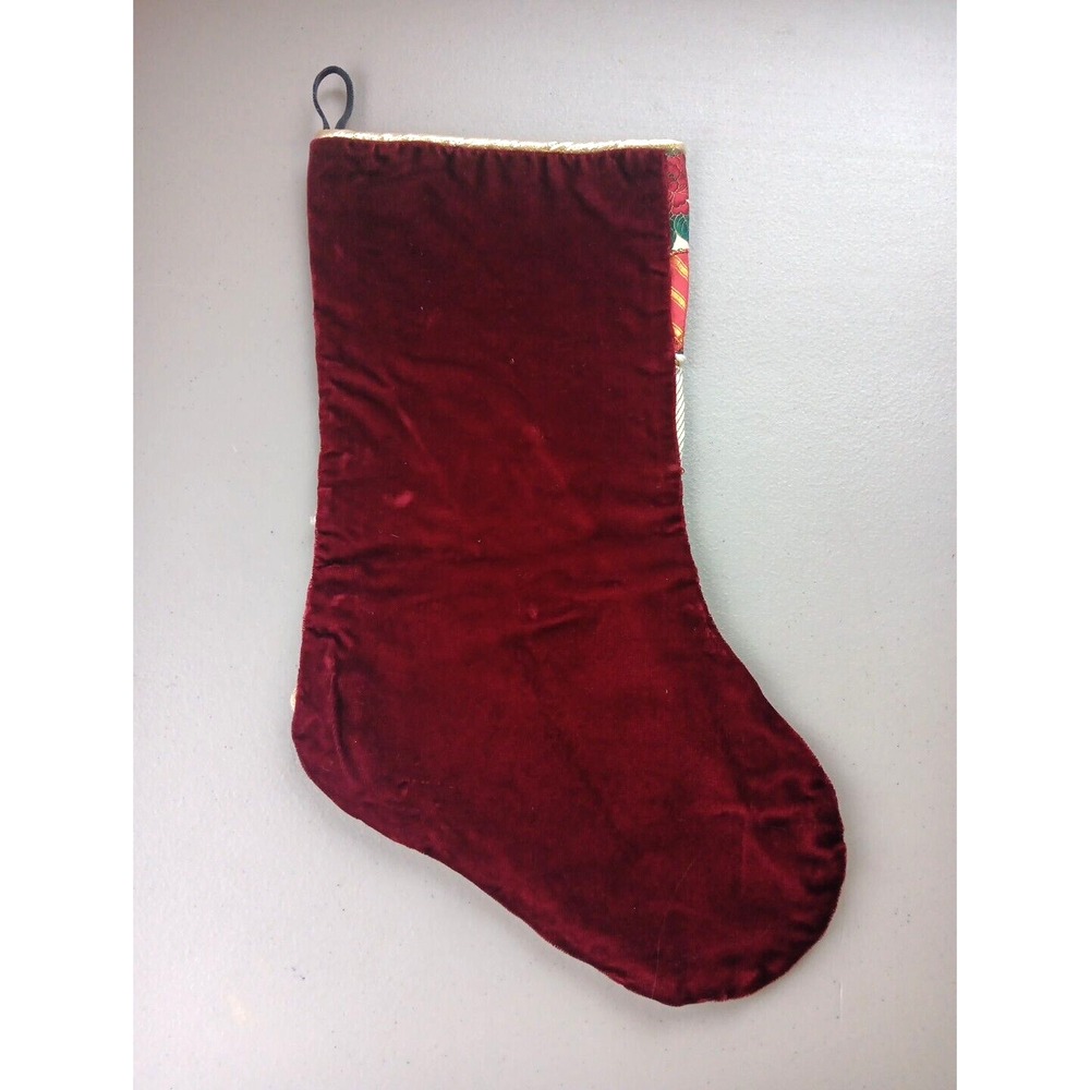 Red Velvet Christmas Stocking Handmade Sequins Charms Vintage Cottagecore‎ - Picture 2 of 8